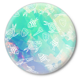 Значок с принтом Рыбы в Курске,  металл | круглая форма, металлическая застежка в виде булавки | fish | ocean | sea | вода | море | океан | рыба | рыбы
