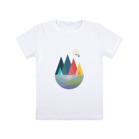 Детская футболка хлопок с принтом Где-то... в Курске, 100% хлопок | круглый вырез горловины, полуприлегающий силуэт, длина до линии бедер | геометрия | горы | графика | дизайн | красиво | птицы | солнце