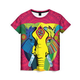 Женская футболка 3D с принтом Мама Индия. Ганеша в Курске, 100% полиэфир ( синтетическое хлопкоподобное полотно) | прямой крой, круглый вырез горловины, длина до линии бедер | ганеша | индия | кислота | психоделика | слон | ярко