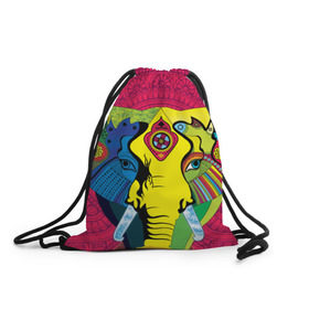 Рюкзак-мешок 3D с принтом Мама Индия. Ганеша в Курске, 100% полиэстер | плотность ткани — 200 г/м2, размер — 35 х 45 см; лямки — толстые шнурки, застежка на шнуровке, без карманов и подкладки | ганеша | индия | кислота | психоделика | слон | ярко