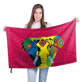 Флаг 3D с принтом Мама Индия. Ганеша в Курске, 100% полиэстер | плотность ткани — 95 г/м2, размер — 67 х 109 см. Принт наносится с одной стороны | ганеша | индия | кислота | психоделика | слон | ярко