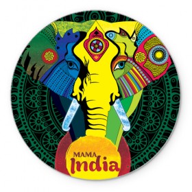 Коврик круглый с принтом Мама Индия в Курске, резина и полиэстер | круглая форма, изображение наносится на всю лицевую часть | ганеша | гималаи | индия | йога | кислота | практика | психоделика | слон | ярко