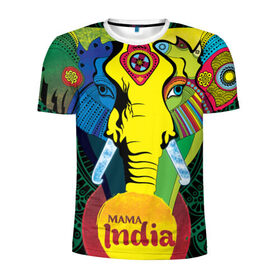 Мужская футболка 3D спортивная с принтом Мама Индия в Курске, 100% полиэстер с улучшенными характеристиками | приталенный силуэт, круглая горловина, широкие плечи, сужается к линии бедра | Тематика изображения на принте: ганеша | гималаи | индия | йога | кислота | практика | психоделика | слон | ярко