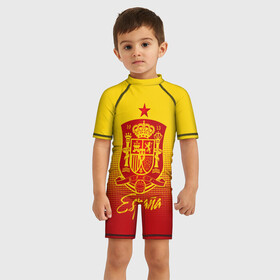 Детский купальный костюм 3D с принтом Сборная Испании в Курске, Полиэстер 85%, Спандекс 15% | застежка на молнии на спине | la furia | lafuria | roja | spain | team | игровая форма | испания | красная ярость | фурия | футбол | чемпионат мира