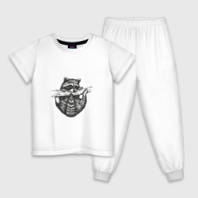 Детская пижама хлопок с принтом Енот - повисун в Курске, 100% хлопок |  брюки и футболка прямого кроя, без карманов, на брюках мягкая резинка на поясе и по низу штанин
 | енотики | еноты
