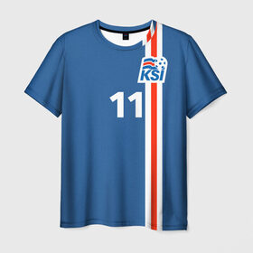 Мужская футболка 3D с принтом KSI 11 A.FINNBOGASSON в Курске, 100% полиэфир | прямой крой, круглый вырез горловины, длина до линии бедер | Тематика изображения на принте: fc | football | football club | iceland | sport | исландия | сборная исландии | спорт | спортивные | униформа | фирменные цвета | фк | футбол | футбольный клуб