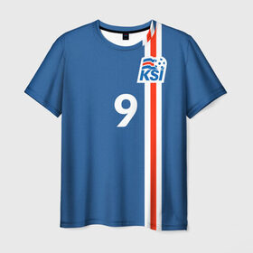 Мужская футболка 3D с принтом KSI 9 SIGURDARSON в Курске, 100% полиэфир | прямой крой, круглый вырез горловины, длина до линии бедер | fc | football | football club | iceland | ksi | sport | исландия | сборная исландии | спорт | спортивные | униформа | фирменные цвета | фк | футбол | футбольный клуб