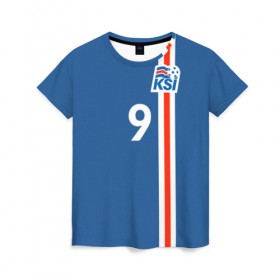 Женская футболка 3D с принтом KSI 9 SIGURDARSON в Курске, 100% полиэфир ( синтетическое хлопкоподобное полотно) | прямой крой, круглый вырез горловины, длина до линии бедер | fc | football | football club | iceland | ksi | sport | исландия | сборная исландии | спорт | спортивные | униформа | фирменные цвета | фк | футбол | футбольный клуб