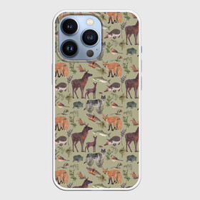 Чехол для iPhone 13 Pro с принтом Wild animals в Курске,  |  | animals | deer | forest | fox | nature | wild nature | дикие животные | ёжик | лес | лиса | олень | природа | рыба