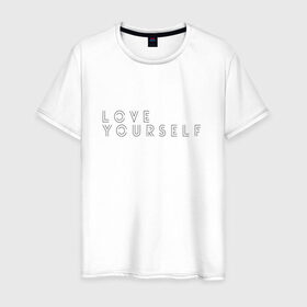 Мужская футболка хлопок с принтом LOVE YOURSELF_2 в Курске, 100% хлопок | прямой крой, круглый вырез горловины, длина до линии бедер, слегка спущенное плечо. | bangtan boys | bts | бантаны | бтс