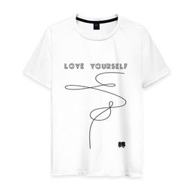 Мужская футболка хлопок с принтом LOVE YOURSELF _ в Курске, 100% хлопок | прямой крой, круглый вырез горловины, длина до линии бедер, слегка спущенное плечо. | Тематика изображения на принте: bangtan boys | bts | бантаны | бтс