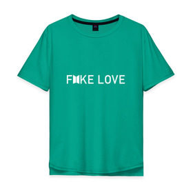 Мужская футболка хлопок Oversize с принтом FAKE LOVE_ в Курске, 100% хлопок | свободный крой, круглый ворот, “спинка” длиннее передней части | bangtan boys | bts | бантаны | бтс