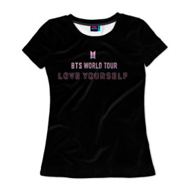 Женская футболка 3D с принтом BTS WORLD TOUR_color в Курске, 100% полиэфир ( синтетическое хлопкоподобное полотно) | прямой крой, круглый вырез горловины, длина до линии бедер | bangtan boys | bts | бантаны | бтс