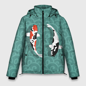 Мужская зимняя куртка 3D с принтом Японские рыбки в Курске, верх — 100% полиэстер; подкладка — 100% полиэстер; утеплитель — 100% полиэстер | длина ниже бедра, свободный силуэт Оверсайз. Есть воротник-стойка, отстегивающийся капюшон и ветрозащитная планка. 

Боковые карманы с листочкой на кнопках и внутренний карман на молнии. | карпы | кои | рыбы | япония