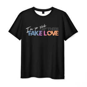 Мужская футболка 3D с принтом FAKE LOVE в Курске, 100% полиэфир | прямой крой, круглый вырез горловины, длина до линии бедер | bangtan boys | bts | бантаны | бтс