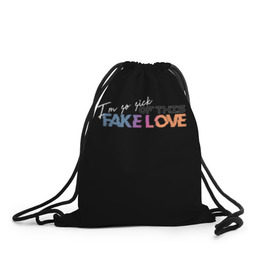 Рюкзак-мешок 3D с принтом FAKE LOVE в Курске, 100% полиэстер | плотность ткани — 200 г/м2, размер — 35 х 45 см; лямки — толстые шнурки, застежка на шнуровке, без карманов и подкладки | Тематика изображения на принте: bangtan boys | bts | бантаны | бтс