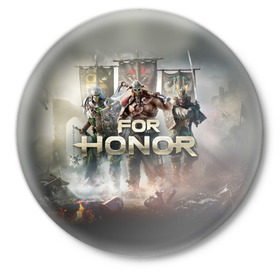 Значок с принтом For Honor в Курске,  металл | круглая форма, металлическая застежка в виде булавки | and | hack | slash | викинг | за честь | игра | оружие | рыцарь | самурай | стратегия | файтинг