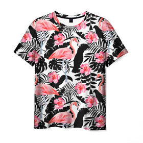 Мужская футболка 3D с принтом Pattern Flamingo в Курске, 100% полиэфир | прямой крой, круглый вырез горловины, длина до линии бедер | Тематика изображения на принте: 