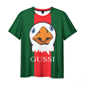 Мужская футболка 3D с принтом GUSSI в Курске, 100% полиэфир | прямой крой, круглый вырез горловины, длина до линии бедер | Тематика изображения на принте: gucci | gussi ga ga ga | gussi gang | бренд | гусь | птица