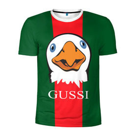 Мужская футболка 3D спортивная с принтом GUSSI в Курске, 100% полиэстер с улучшенными характеристиками | приталенный силуэт, круглая горловина, широкие плечи, сужается к линии бедра | gucci | gussi ga ga ga | gussi gang | бренд | гусь | птица