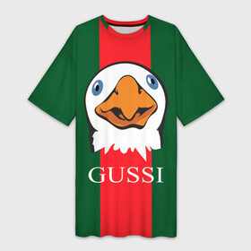 Платье-футболка 3D с принтом GUSSI в Курске,  |  | gucci | gussi ga ga ga | gussi gang | бренд | гусь | птица