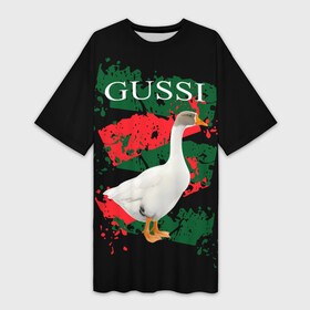 Платье-футболка 3D с принтом Gussi в Курске,  |  | gucci | gussi ga ga ga | gussi gang | бренд | гусь | птица