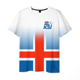 Мужская футболка 3D с принтом KSI ICELAND SPORT в Курске, 100% полиэфир | прямой крой, круглый вырез горловины, длина до линии бедер | 2019 | fc | football | football club | iceland | ksi | sport | исландия | кси | сборная исландии | спорт | спортивные | униформа | фирменные цвета | фк | футбол | футбольный клуб