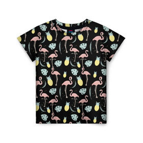 Детская футболка 3D с принтом Розовый фламинго в Курске, 100% гипоаллергенный полиэфир | прямой крой, круглый вырез горловины, длина до линии бедер, чуть спущенное плечо, ткань немного тянется | африка | крылья | мода | прикольные | природа | птица | розовый | фламинго | цвет | яркие