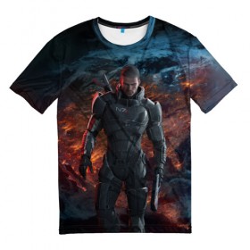 Мужская футболка 3D с принтом Mass Effect 3 в Курске, 100% полиэфир | прямой крой, круглый вырез горловины, длина до линии бедер | action | edition | rpg | shooter | special | геты | жнецы | инженер | разведчик | солдат | страж | цербер | штурмовик | шутер