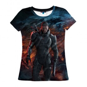 Женская футболка 3D с принтом Mass Effect 3 в Курске, 100% полиэфир ( синтетическое хлопкоподобное полотно) | прямой крой, круглый вырез горловины, длина до линии бедер | action | edition | rpg | shooter | special | геты | жнецы | инженер | разведчик | солдат | страж | цербер | штурмовик | шутер