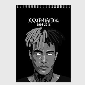 Скетчбук с принтом Xxxtentation RIP в Курске, 100% бумага
 | 48 листов, плотность листов — 100 г/м2, плотность картонной обложки — 250 г/м2. Листы скреплены сверху удобной пружинной спиралью | Тематика изображения на принте: at | i | look | me | p | r | r.i.p. | revenge | rip | x | xtentation | xxx | рэп