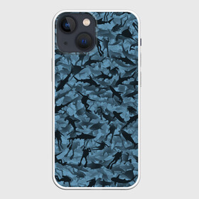 Чехол для iPhone 13 mini с принтом Акулы и дайверы в Курске,  |  | аквалангист | камуфляж | милитари | молот | море | рыба
