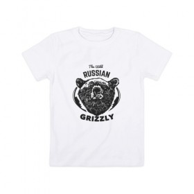 Детская футболка хлопок с принтом Русский Медведь в Курске, 100% хлопок | круглый вырез горловины, полуприлегающий силуэт, длина до линии бедер | Тематика изображения на принте: bear | grizzly | гризли