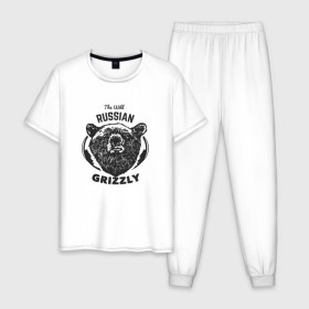 Мужская пижама хлопок с принтом Русский Медведь в Курске, 100% хлопок | брюки и футболка прямого кроя, без карманов, на брюках мягкая резинка на поясе и по низу штанин
 | bear | grizzly | гризли