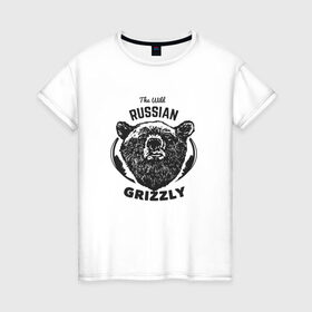 Женская футболка хлопок с принтом Русский Медведь в Курске, 100% хлопок | прямой крой, круглый вырез горловины, длина до линии бедер, слегка спущенное плечо | Тематика изображения на принте: bear | grizzly | гризли