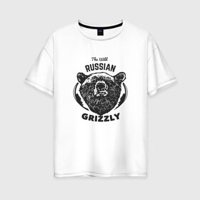Женская футболка хлопок Oversize с принтом Русский Медведь в Курске, 100% хлопок | свободный крой, круглый ворот, спущенный рукав, длина до линии бедер
 | bear | grizzly | гризли