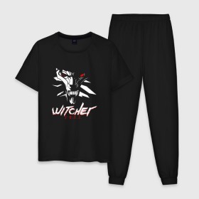 Мужская пижама хлопок с принтом WITCHER 2077 (ВЕДЬМАК 2077) в Курске, 100% хлопок | брюки и футболка прямого кроя, без карманов, на брюках мягкая резинка на поясе и по низу штанин
 | 2019 | cd project red | cyberpunk 2077 | future | hack | samurai | sci fi | the witcher | witcher 2077 | андроиды | безумие | будущее | ведьмак 2077 | киберпанк 2077 | логотип | роботы | самураи | фантастика | цифры