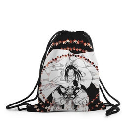 Рюкзак-мешок 3D с принтом Хао Асакура в Курске, 100% полиэстер | плотность ткани — 200 г/м2, размер — 35 х 45 см; лямки — толстые шнурки, застежка на шнуровке, без карманов и подкладки | shaman king | зик | король шаманов | манга | шаман кинг