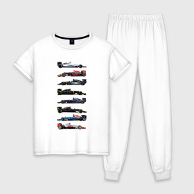 Женская пижама хлопок с принтом Формула 1 в Курске, 100% хлопок | брюки и футболка прямого кроя, без карманов, на брюках мягкая резинка на поясе и по низу штанин | f1 | formula 1 | формула 1