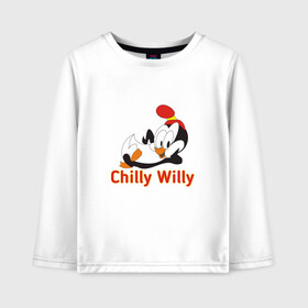 Детский лонгслив хлопок с принтом Chilly Willy в Курске, 100% хлопок | круглый вырез горловины, полуприлегающий силуэт, длина до линии бедер | Тематика изображения на принте: chilly | chilly willy | арт | животные | милые | мультфильмы | пингвины | чилли вилли