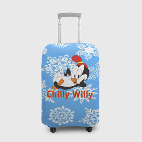 Чехол для чемодана 3D с принтом Chilly Willy в Курске, 86% полиэфир, 14% спандекс | двустороннее нанесение принта, прорези для ручек и колес | chilly | chilly willy | арт | животные | милые | мультфильмы | пингвины | снежинки | текстура | чилли вилли