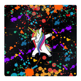Магнитный плакат 3Х3 с принтом ЕДИНОРОГ РАДУГА (ЧЕРНЫЙ) в Курске, Полимерный материал с магнитным слоем | 9 деталей размером 9*9 см | color | dab | pony | rainbow | unicornis dab | брызги | даб | единорог | единорог радуга | животные | краски | красочные | ляпистые | пони | радуга | цвета радуги