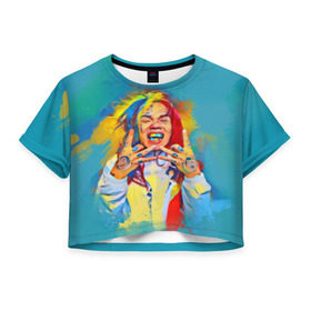 Женская футболка Cropp-top с принтом 6IX9INE PAINTS в Курске, 100% полиэстер | круглая горловина, длина футболки до линии талии, рукава с отворотами | 6ix9ine | sixnine | tekashi