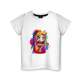 Детская футболка хлопок с принтом 6IX9INE COLORS в Курске, 100% хлопок | круглый вырез горловины, полуприлегающий силуэт, длина до линии бедер | 6ix9ine | sixnine | tekashi