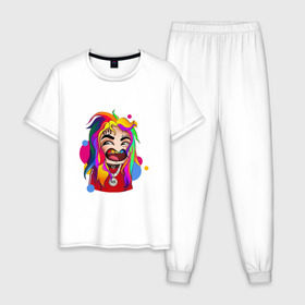 Мужская пижама хлопок с принтом 6IX9INE COLORS в Курске, 100% хлопок | брюки и футболка прямого кроя, без карманов, на брюках мягкая резинка на поясе и по низу штанин
 | Тематика изображения на принте: 6ix9ine | sixnine | tekashi