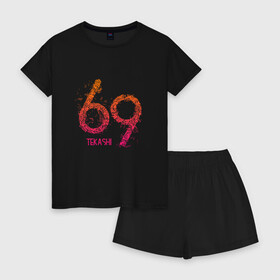 Женская пижама с шортиками хлопок с принтом Tekashi69 в Курске, 100% хлопок | футболка прямого кроя, шорты свободные с широкой мягкой резинкой | Тематика изображения на принте: 6ix9ine | sixnine | tekashi