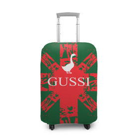 Чехол для чемодана 3D с принтом GUSSI Union Jack в Курске, 86% полиэфир, 14% спандекс | двустороннее нанесение принта, прорези для ручек и колес | gucci | gussi ga ga ga | gussi gang | бренд | британия | великобритания | птица | юнион джек