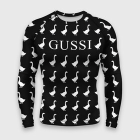Мужской рашгард 3D с принтом Gussi Black в Курске,  |  | Тематика изображения на принте: gucci | gussi ga ga ga | gussi gang | бренд | гусь | птица