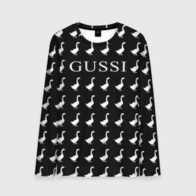 Мужской лонгслив 3D с принтом Gussi Black в Курске, 100% полиэстер | длинные рукава, круглый вырез горловины, полуприлегающий силуэт | gucci | gussi ga ga ga | gussi gang | бренд | гусь | птица
