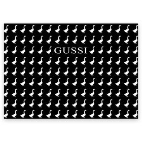 Поздравительная открытка с принтом Gussi Black в Курске, 100% бумага | плотность бумаги 280 г/м2, матовая, на обратной стороне линовка и место для марки
 | Тематика изображения на принте: gucci | gussi ga ga ga | gussi gang | бренд | гусь | птица